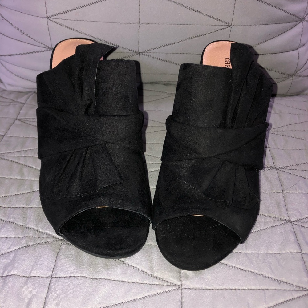 NEW black slip on wedges